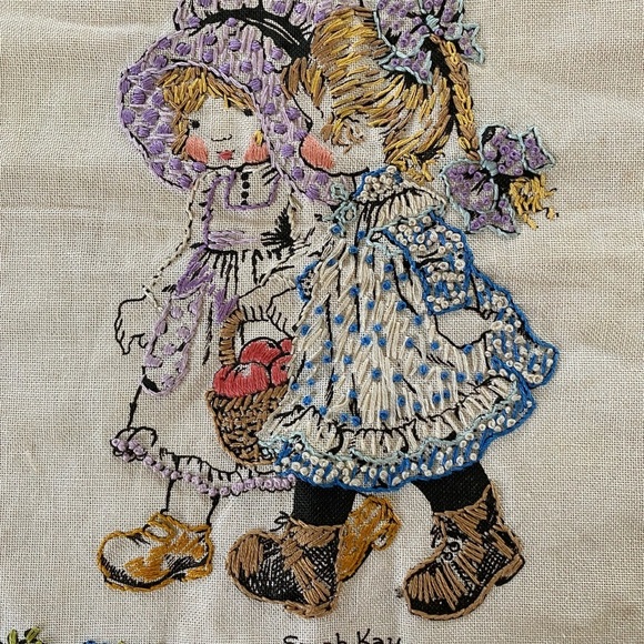 Maria van Scharrenbrug Sarah Kay Good Friends Embroidery Pillow Cover 12”X12” - Picture 2 of 3